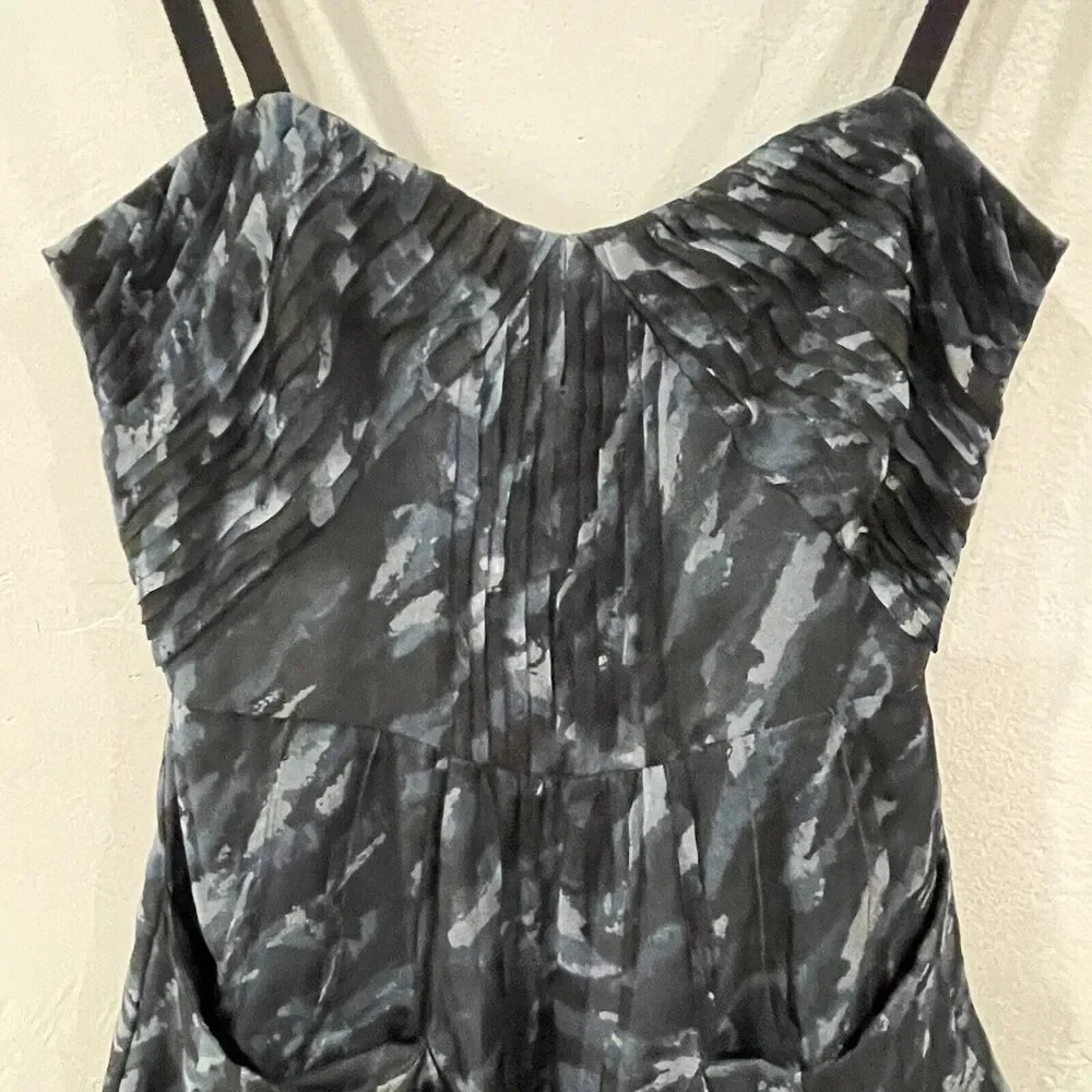 BCBGMaxAzria Silk Camo Mini Dress with Pockets Size XXS Blue Tulle Fit and Flare